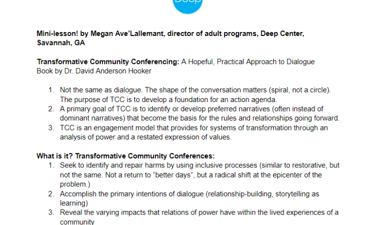 DEEP Center – Mini Lesson on Transformative Community Conferencing