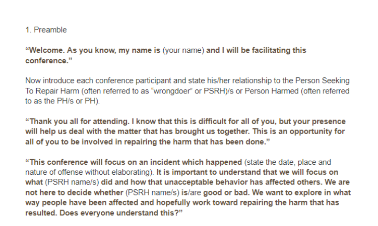 Student Advocacy Center of Michigan – Restorative Conference Questions Script