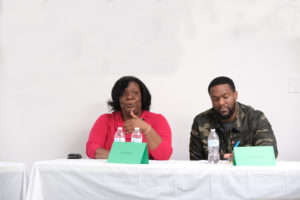 Cheryl Poe (pictured left) speaking at her event, 'Dismantling the School to Prison Pipeline: Suspension Don't Work' on January 25th, 2020