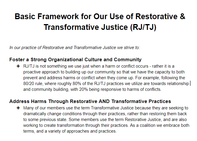 DSC – Basic Framework for Our Use of Restorative & Transformative Justice (RJ/TJ)
