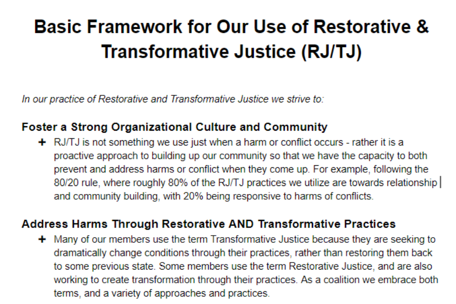DSC – Basic Framework for Our Use of Restorative & Transformative Justice (RJ/TJ)