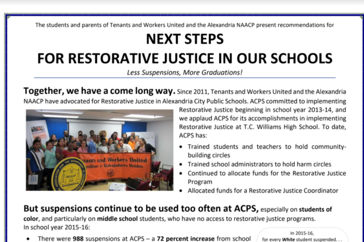 Tenants and Workers United and the Alexandria Branch of the NAACP – 2015-2016 Community Fact Sheet and Demands