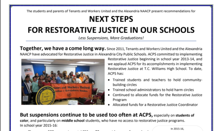 2015-2016 Community Fact Sheet and Demands – Tenants and Workers United and the Alexandria Branch of the NAACP
