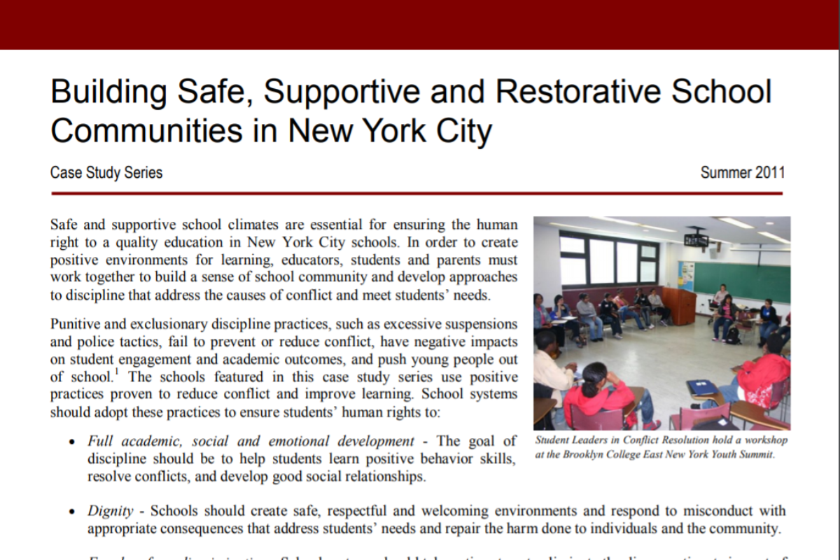 DSC NY – Building Safe, Supportive and Restorative School Communities in New York City, Vol. I