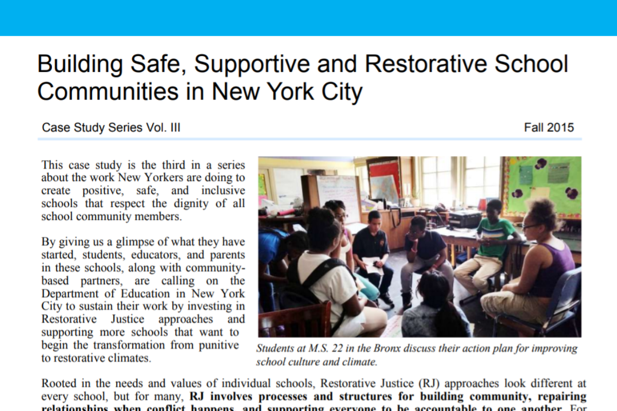 DSC NY- Building Safe, Supportive and Restorative School Communities in New York City, Vol. III