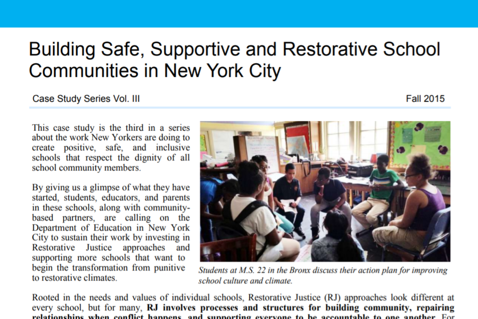 DSC NY- Building Safe, Supportive and Restorative School Communities in New York City, Vol. III