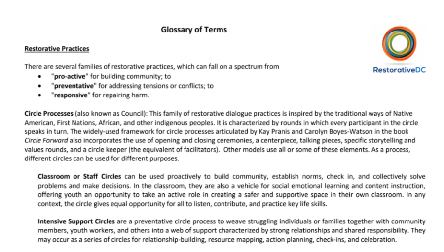 Restorative DC – Glossary of Terms