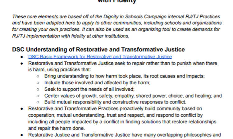 Core Elements To Practice Restorative & Transformative Justice with Fidelity