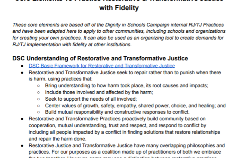 Core Elements To Practice Restorative & Transformative Justice with Fidelity